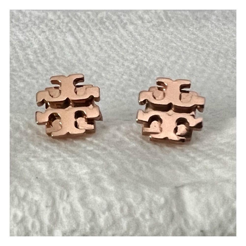 Tory Burch Rose Gold Logo Stud Earrings
